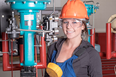 Instrumentation Technician student with equipment